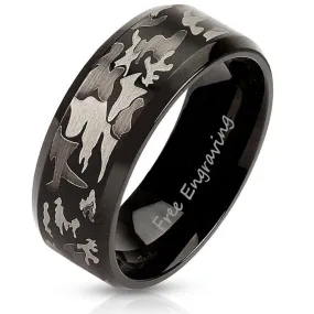 Personalized Men's Camo Promise Ring - Engraved Handwriting Camouflage Ring