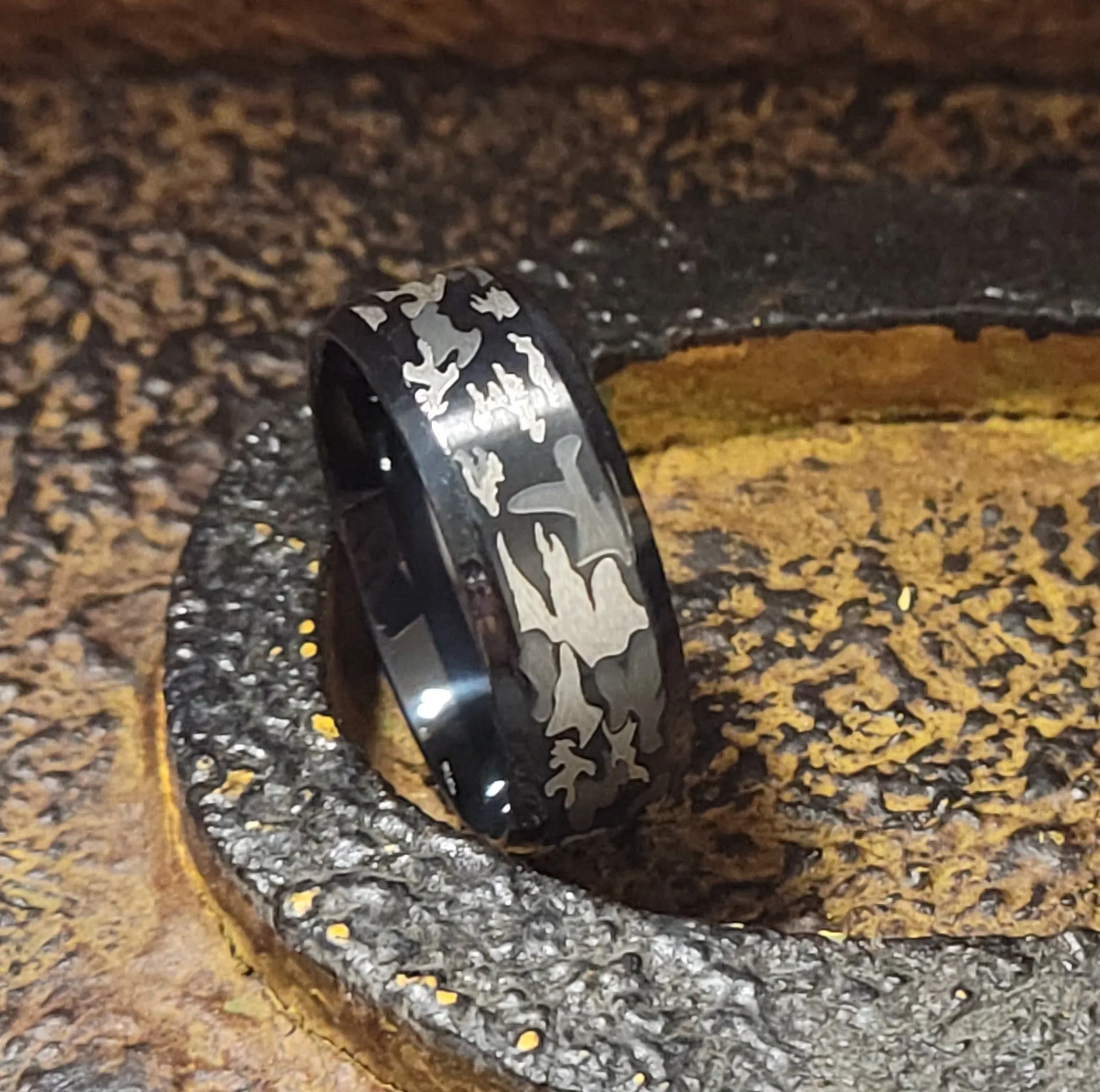 Personalized Men's Camo Promise Ring - Engraved Handwriting Camouflage Ring