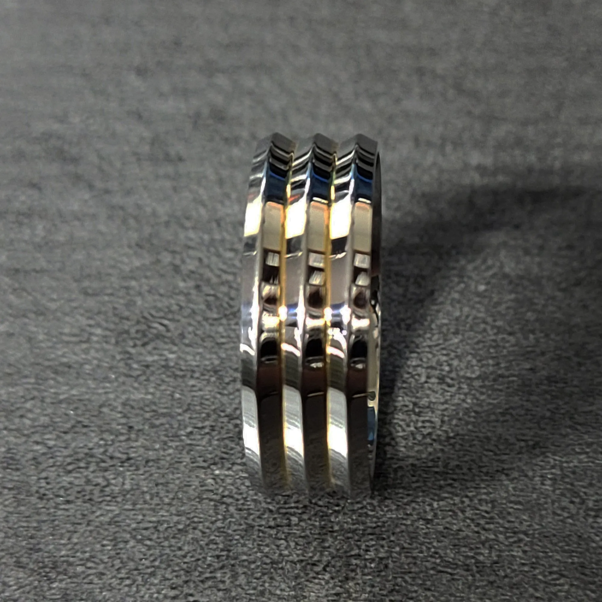 Personalized Men's Wedding Band - Double Gold Filled Grooves Stainless Steel