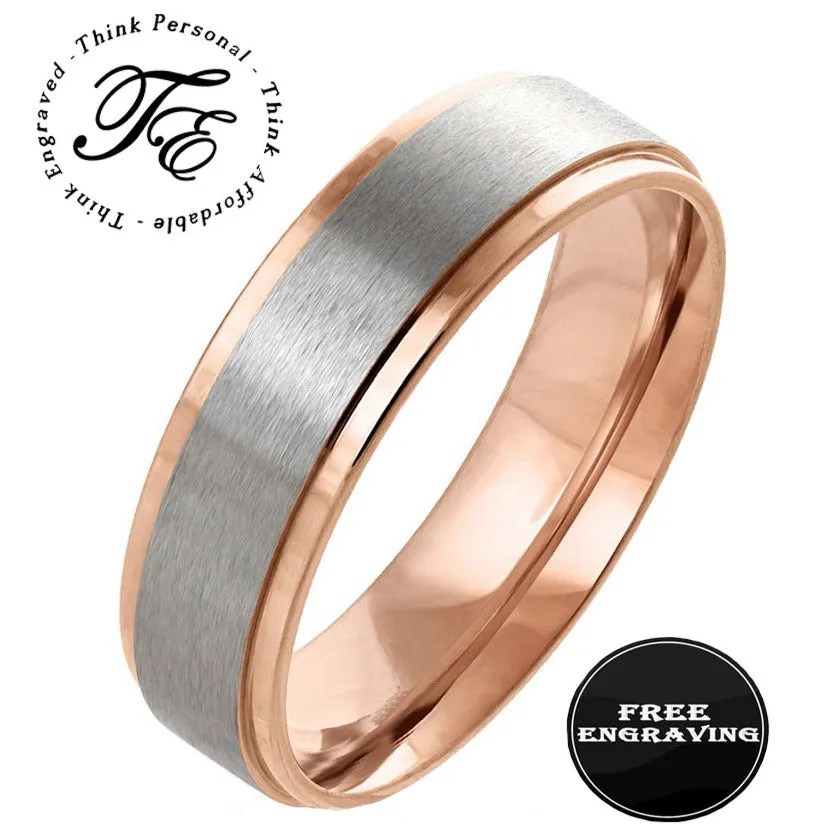 Personalized Women's Promise Ring - 14k Rose Gold Brushed Stainless Steel