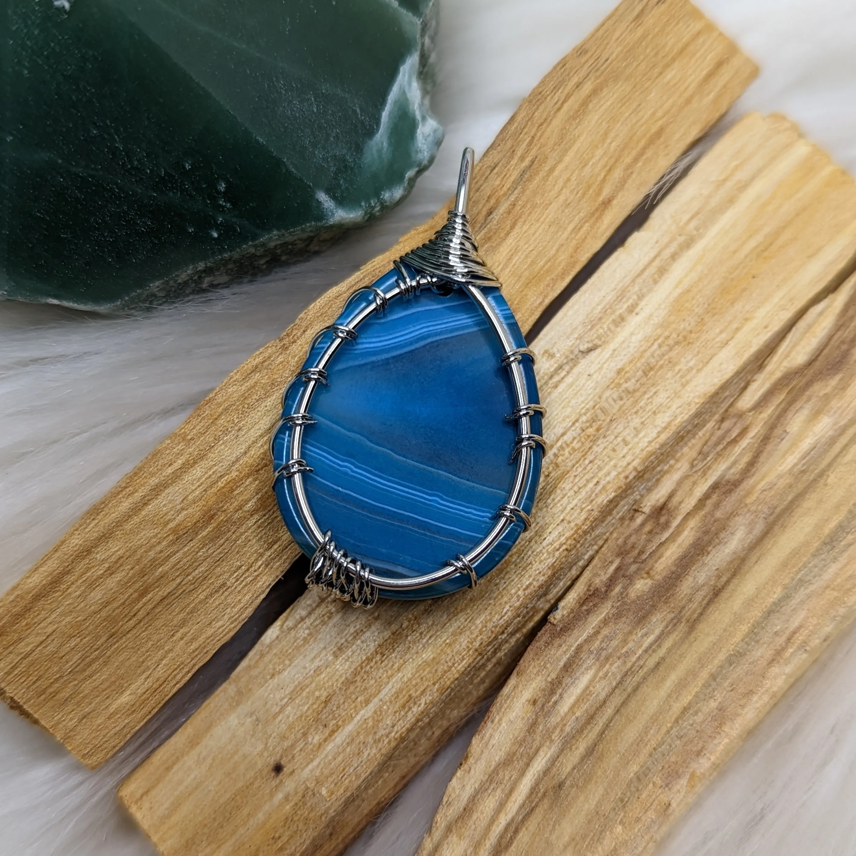 RESERVED | Bright Blue Agate Tree Of Life Pendant ~ Includes Silver Chain