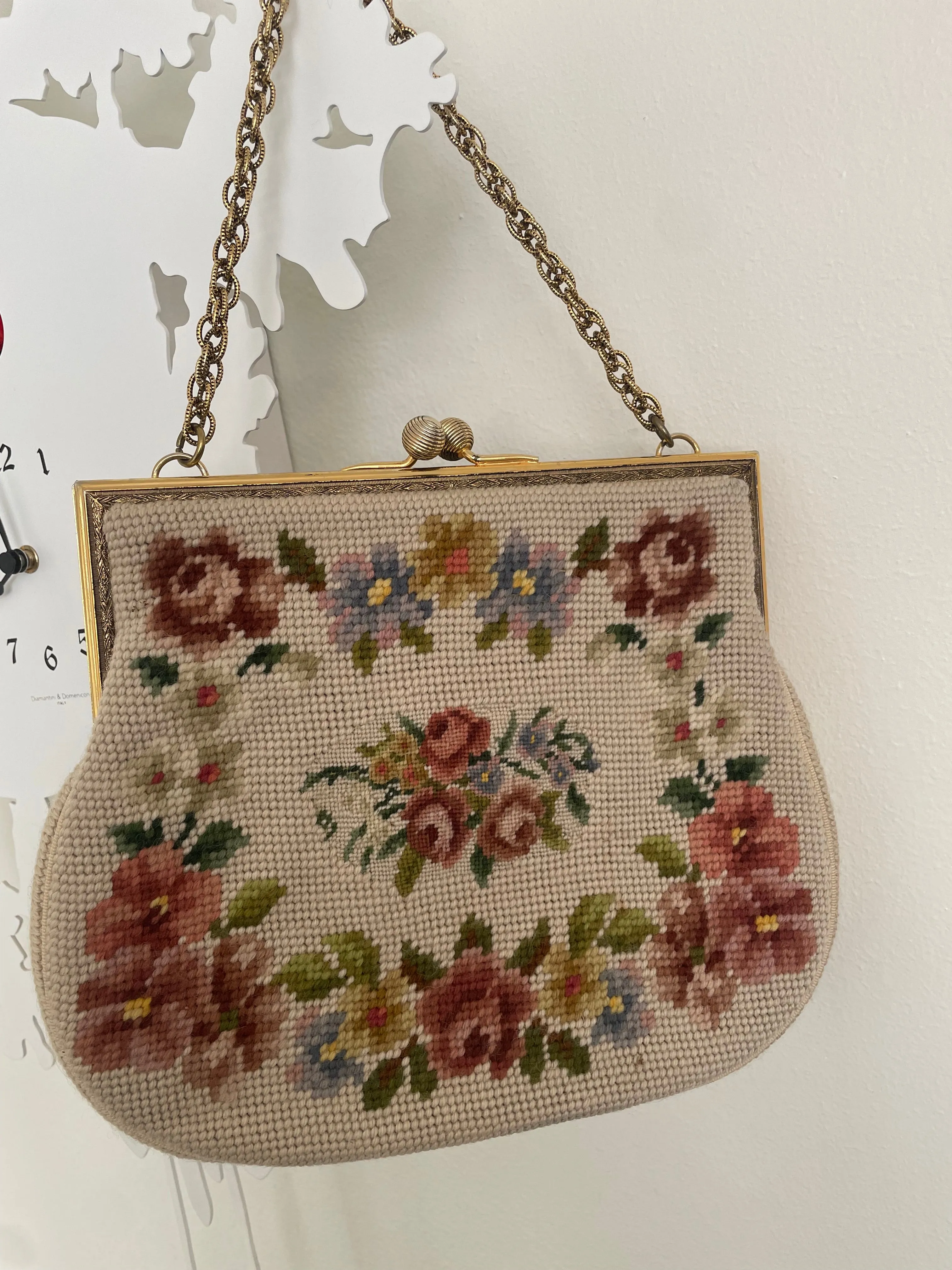 Rose Needlepoint Bow Bag