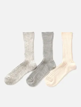 RoToTo Organic Daily 3 Pack Ribbed Crew Socks Ecru / Gray