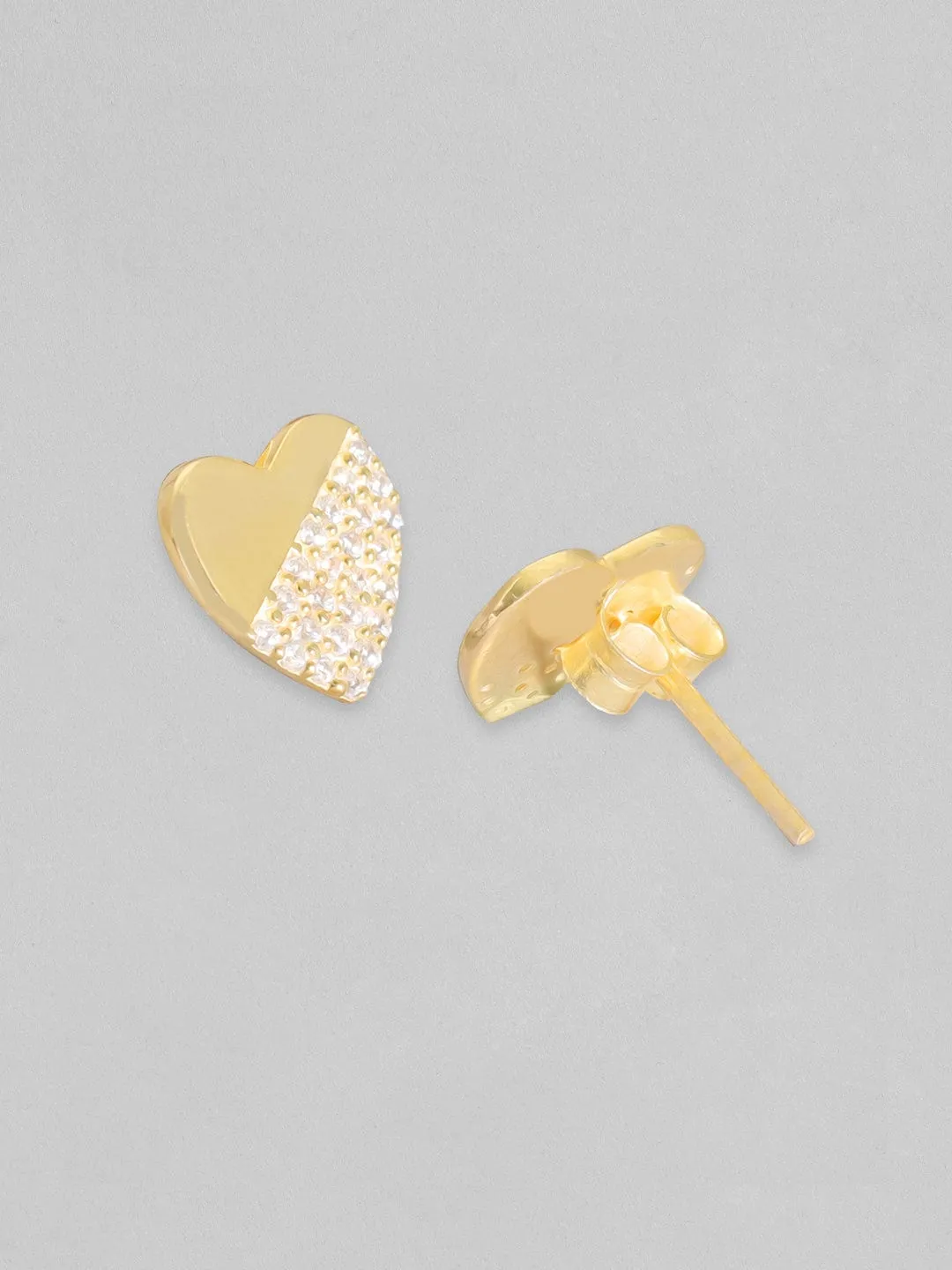 Rubans 925 Silver, 18K Gold Plated Partial Zircons Studded Heart Stud Earring.