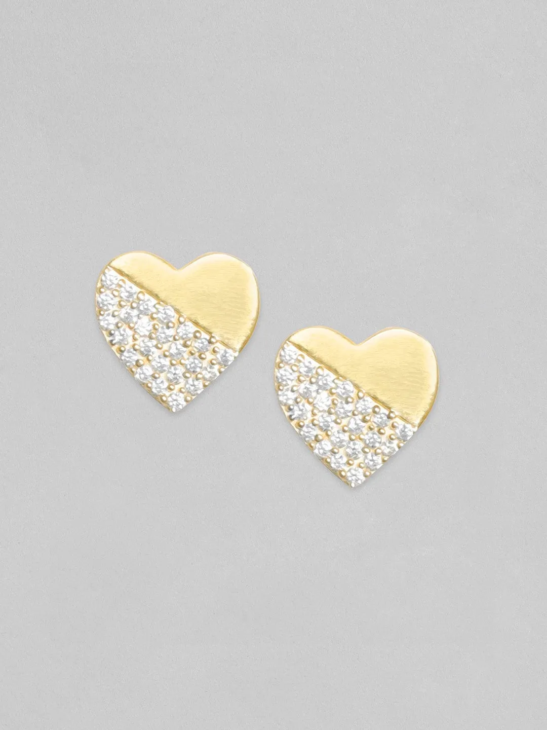 Rubans 925 Silver, 18K Gold Plated Partial Zircons Studded Heart Stud Earring.