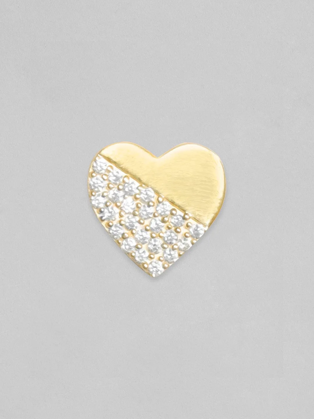 Rubans 925 Silver, 18K Gold Plated Partial Zircons Studded Heart Stud Earring.