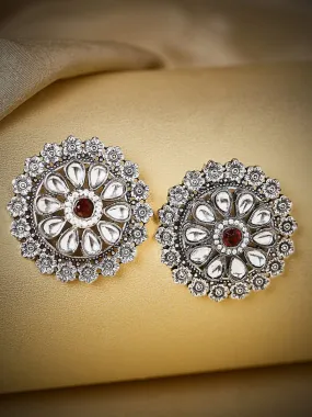 Rubans Oxidised Silver Plated Handcrafted Kundan Stud Earrings