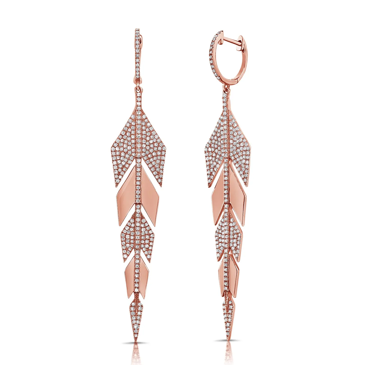 Segment Plates Diamond Leaf Drop Earrings