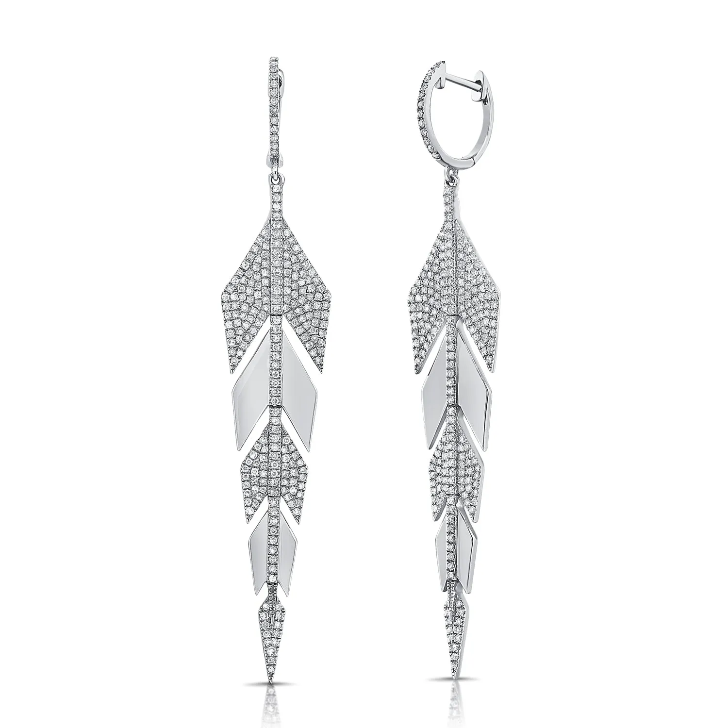 Segment Plates Diamond Leaf Drop Earrings