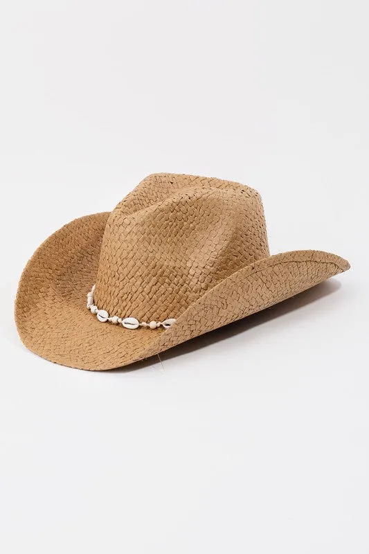 Straw Weave Cowrie Shell Cowboy Hat