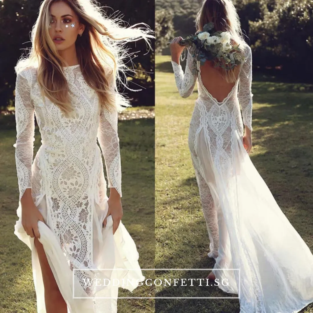 The Jaycayla Wedding Bridal Long Sleeves Chantily Lace Dress Gown