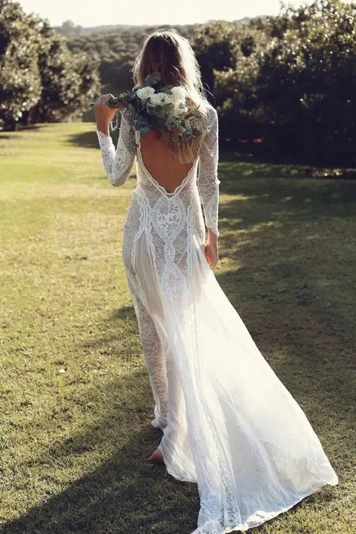 The Jaycayla Wedding Bridal Long Sleeves Chantily Lace Dress Gown