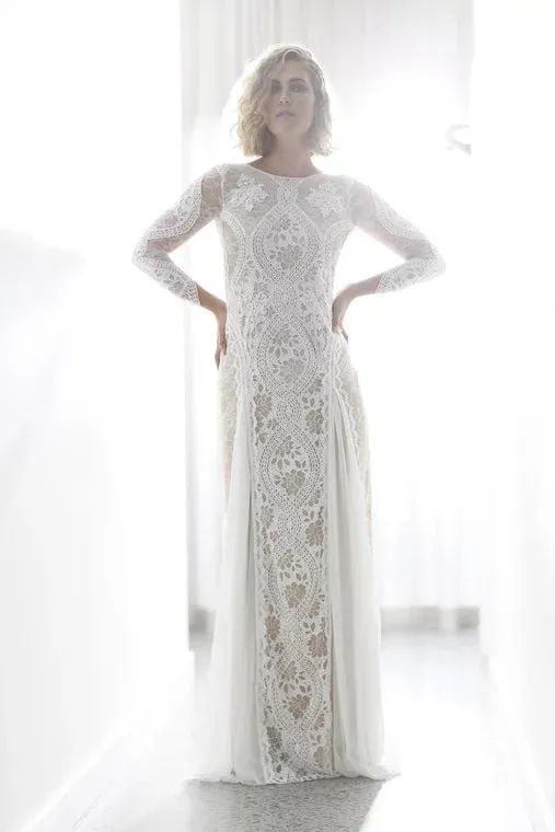 The Jaycayla Wedding Bridal Long Sleeves Chantily Lace Dress Gown