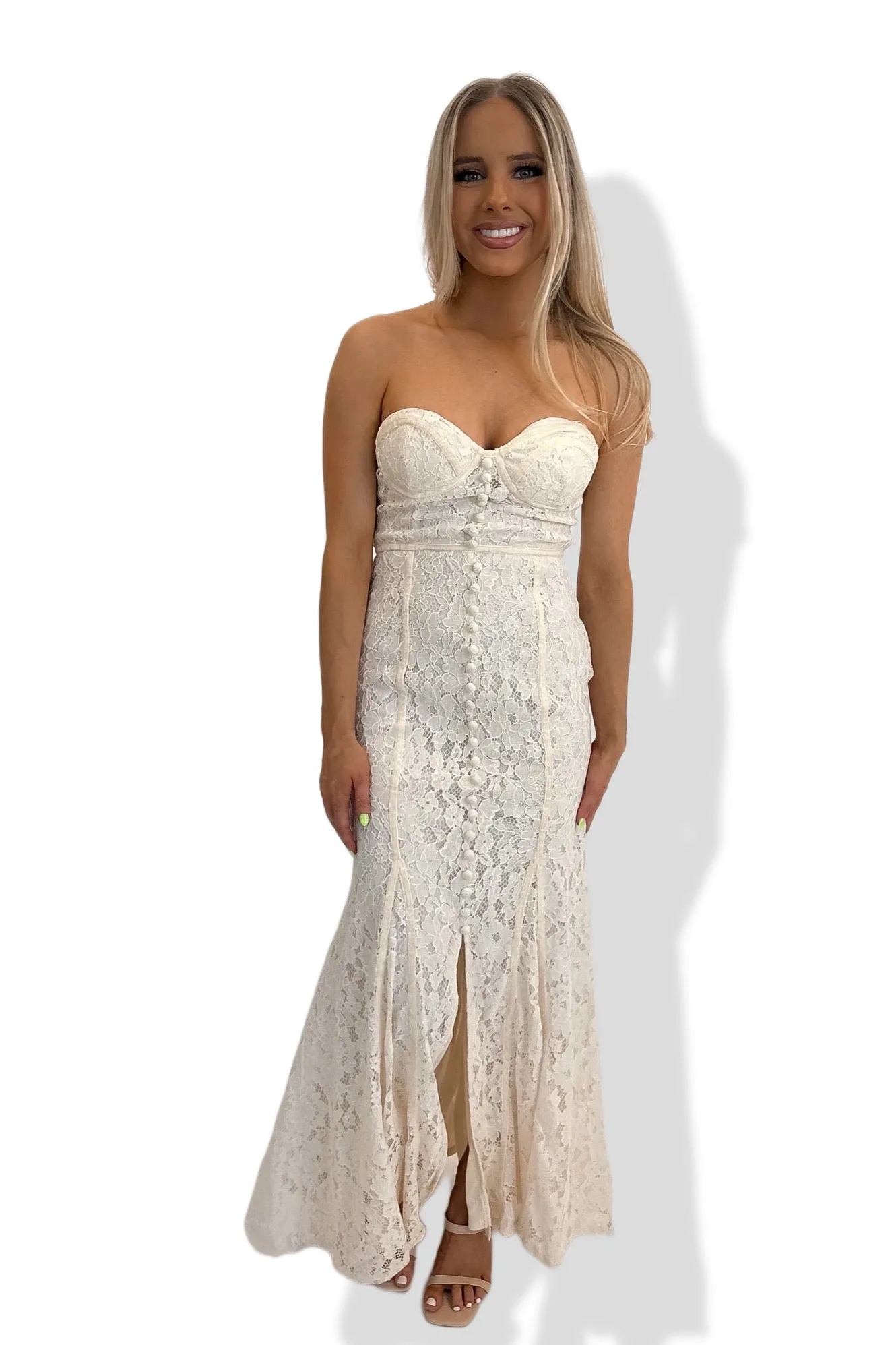 The Sweetheart Lace Maxi Dress Cream