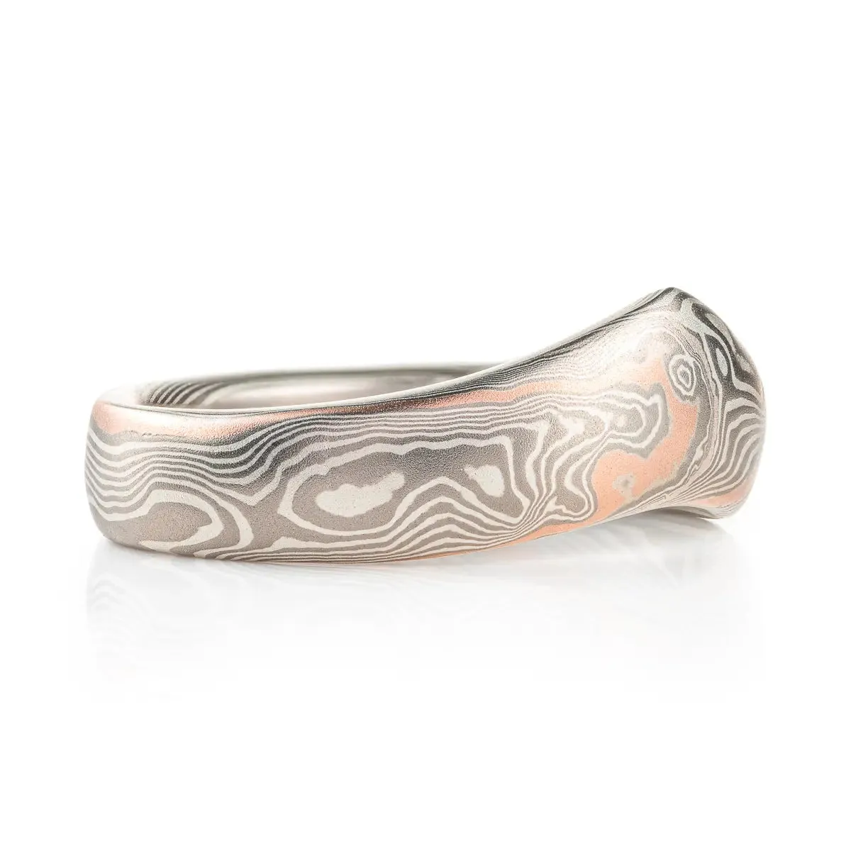 Unique Style Pointed Mokume Gane Ring in Twist Pattern