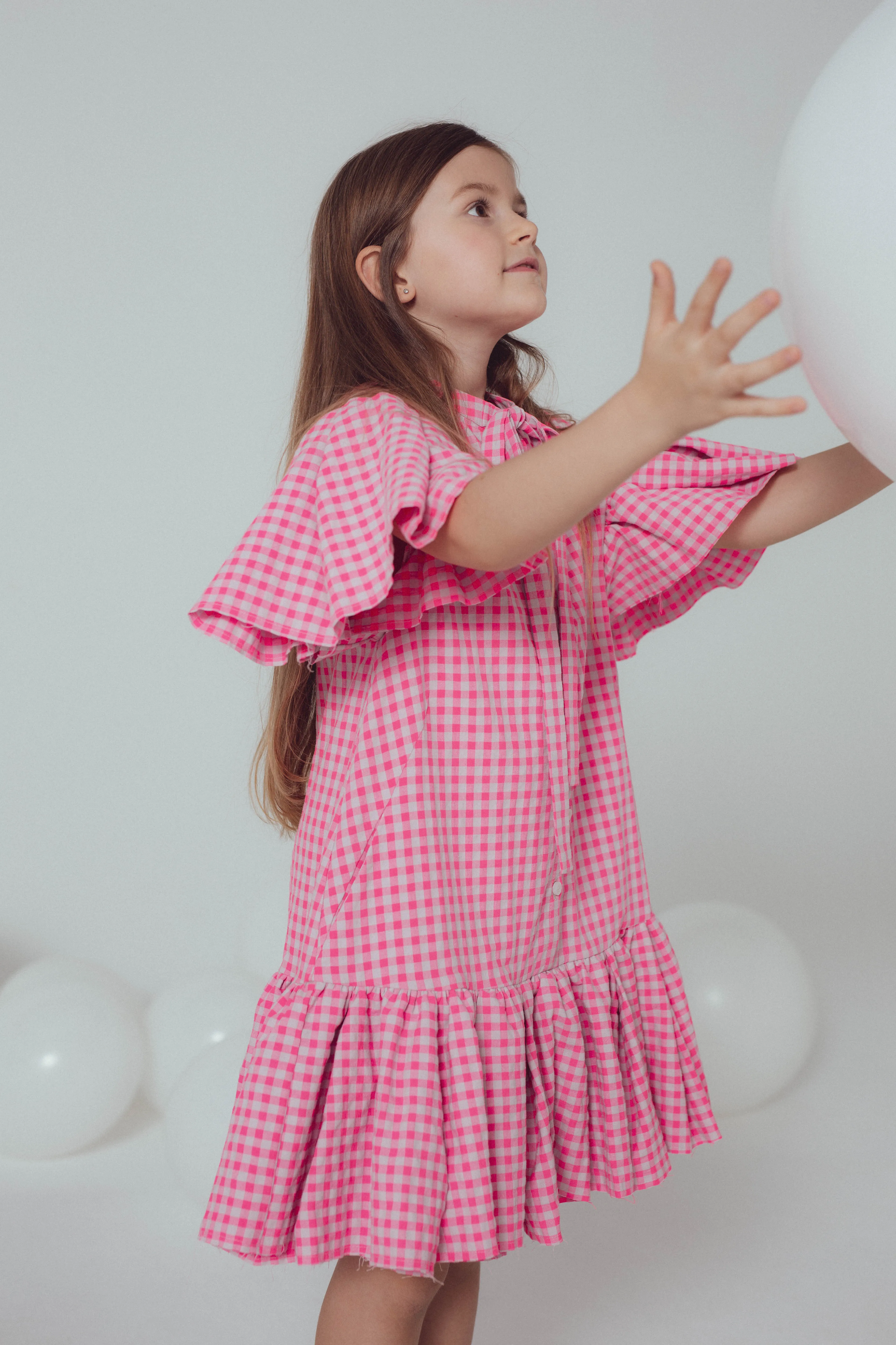 UNLABEL SS24 Pearl Dress in Pink and Grey Checks