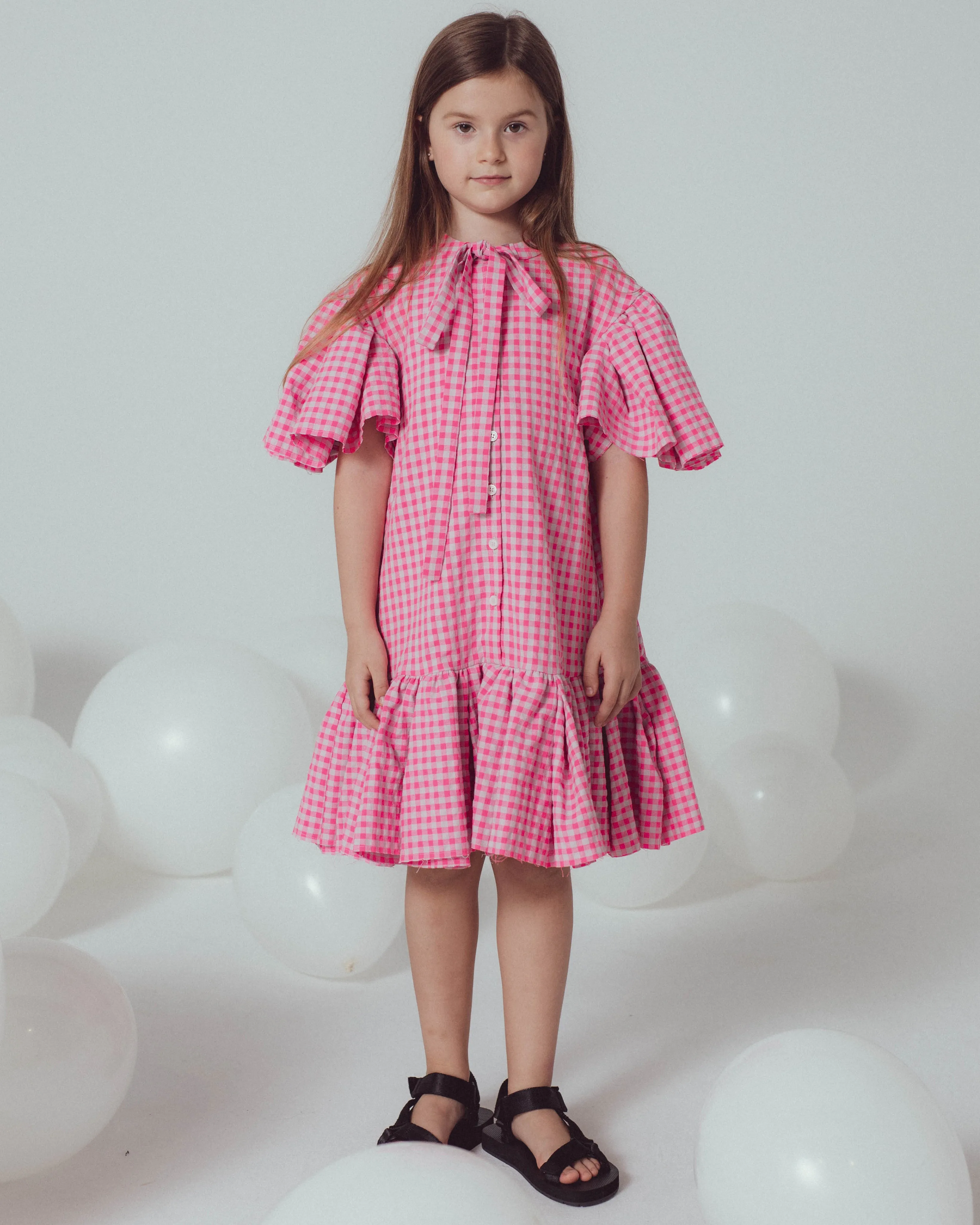 UNLABEL SS24 Pearl Dress in Pink and Grey Checks