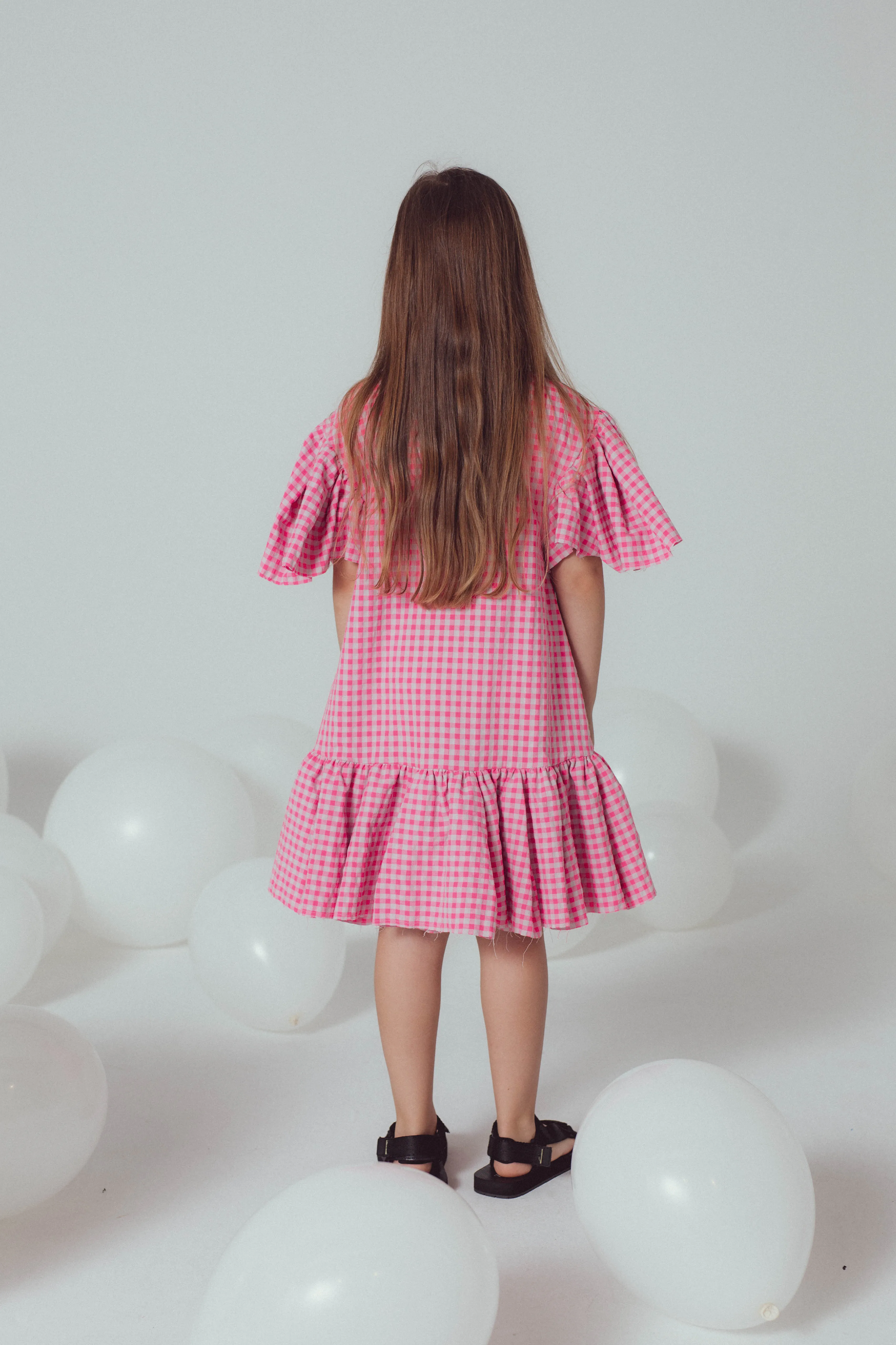 UNLABEL SS24 Pearl Dress in Pink and Grey Checks