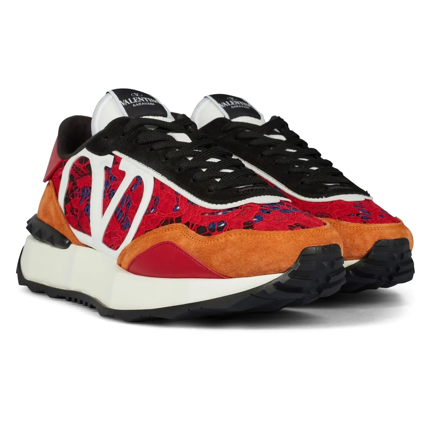 VALENTINO  V LOGO LACE TRAINERS RED & ORANGE