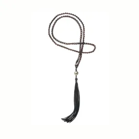 Vincent Peach 36-Inch Braided Brown Leather Tassel and Tahitian Pearl Necklace