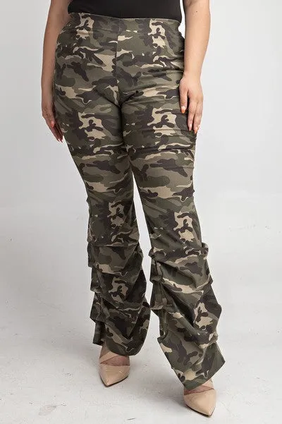 Washed Fatigue Camo Scrunched Stacked Leg Pants - PLUS