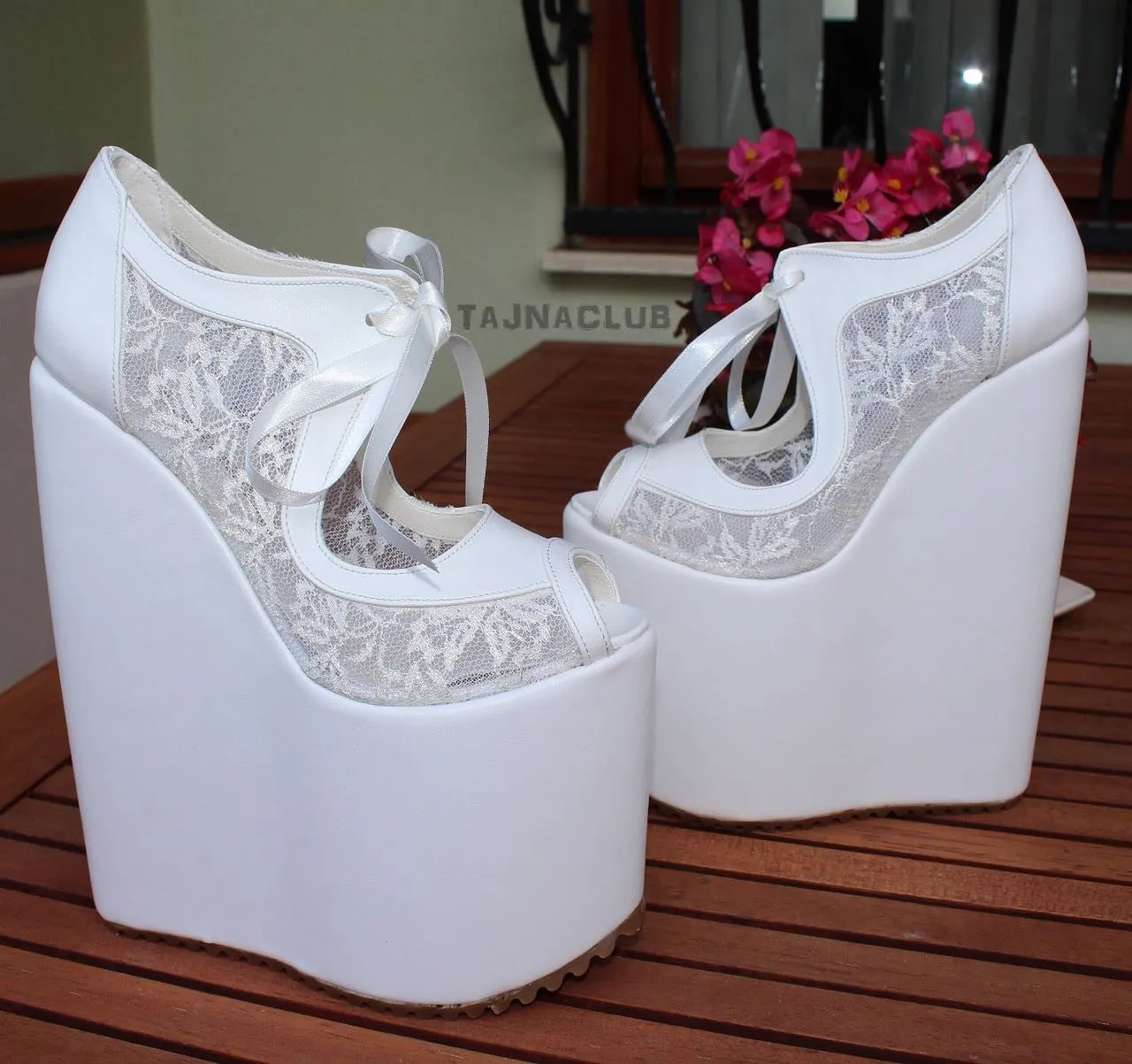 Wedding Shoes Laceup White Wedge Heel Platform High Heels Shoes